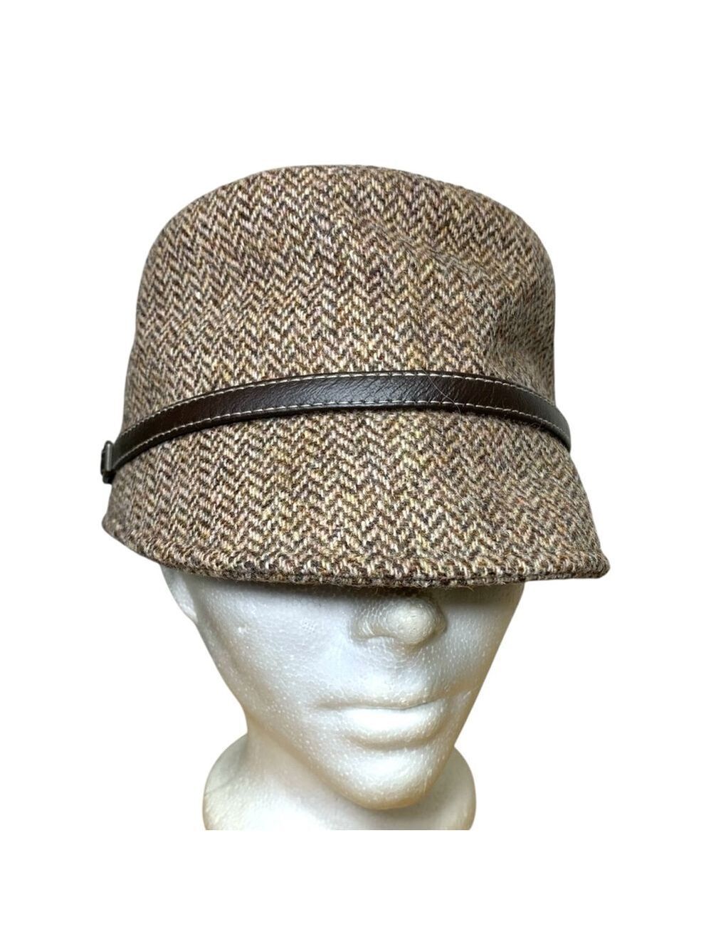 Laird Hatters Brown Herringbone Cap Wool Tweed Sz 7 1/8 Flapper Busker Hat